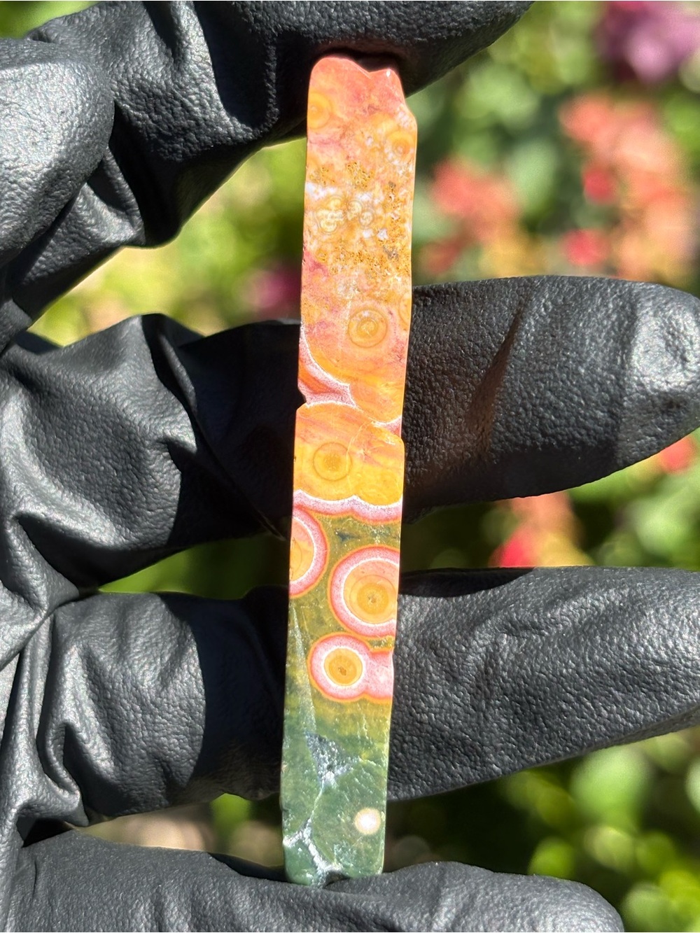 Thin Ocean Jasper Crystal Pencil Slab - Sea Jasper with Druzy End - Polished